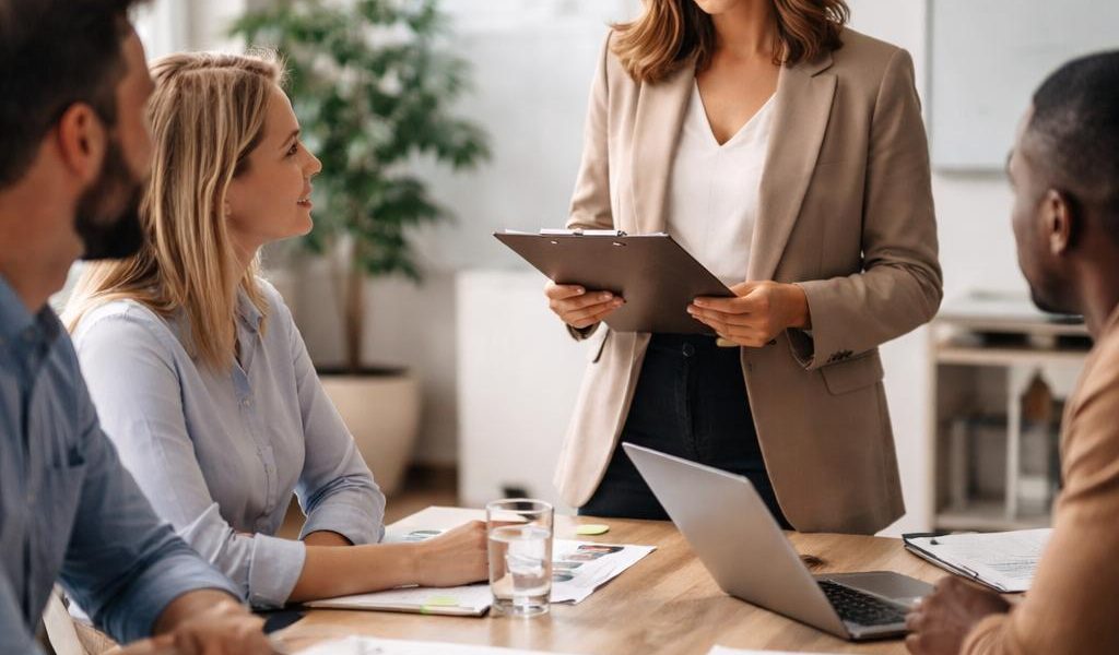 Деловая встреча по подбору персонала под управлением руководителя